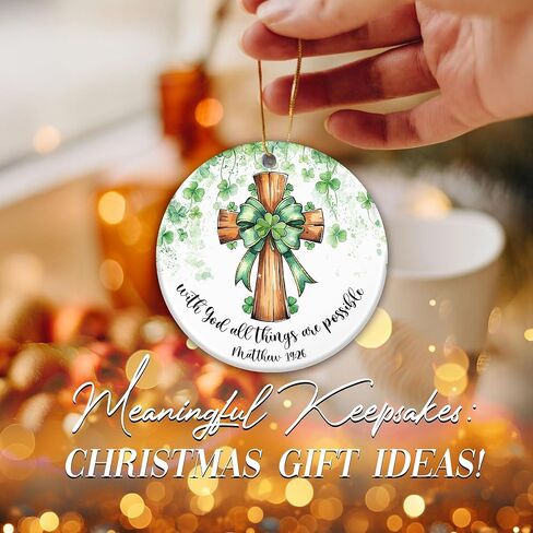 Irish Shamrock Cross Ornament – “with God All Things are Possible" Matthew 19:26, St. Patrick’s Day Christian Faith Hanging Decoration, Religious Green Clover Ornament in Saudi Arabia