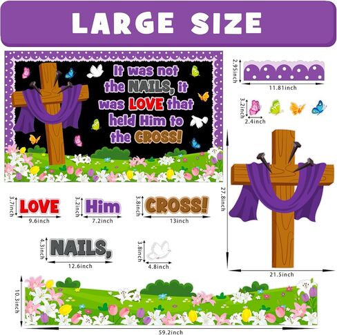Easter Cross Bulletin Board Decoration Set, Religious Jesus Christian Classroom Decorations, Spring Faith Lily Butterfly Cutouts, April Sunday School Church Wall Window Door Decor for Teacher in Kuwait
