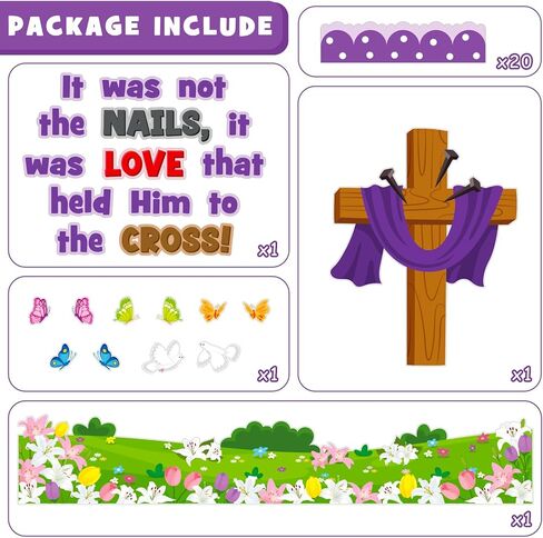 Easter Cross Bulletin Board Decoration Set, Religious Jesus Christian Classroom Decorations, Spring Faith Lily Butterfly Cutouts, April Sunday School Church Wall Window Door Decor for Teacher in Kuwait