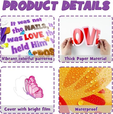 Easter Cross Bulletin Board Decoration Set, Religious Jesus Christian Classroom Decorations, Spring Faith Lily Butterfly Cutouts, April Sunday School Church Wall Window Door Decor for Teacher in Kuwait