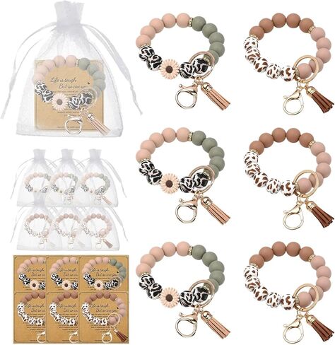 Dreamfox 6 مجموعة سيليكون مطرز سوار سلسلة المفاتيح للنساء حلقة رئيسية مطرز السوار السائبة مع شرابة جلدية بطاقات ملهمة للنساء هدايا الطرف تفضل in Kuwait