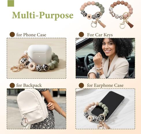 Dreamfox 6 مجموعة سيليكون مطرز سوار سلسلة المفاتيح للنساء حلقة رئيسية مطرز السوار السائبة مع شرابة جلدية بطاقات ملهمة للنساء هدايا الطرف تفضل in Kuwait