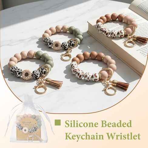 Dreamfox 6 مجموعة سيليكون مطرز سوار سلسلة المفاتيح للنساء حلقة رئيسية مطرز السوار السائبة مع شرابة جلدية بطاقات ملهمة للنساء هدايا الطرف تفضل in Kuwait