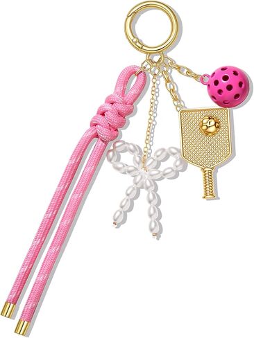 Football Baseball Basketball Golf Bag Charms Keychain for Women Men Nylon Rope Pearl Bow Purse Charm Sport Mom Gifts in Saudi Arabia