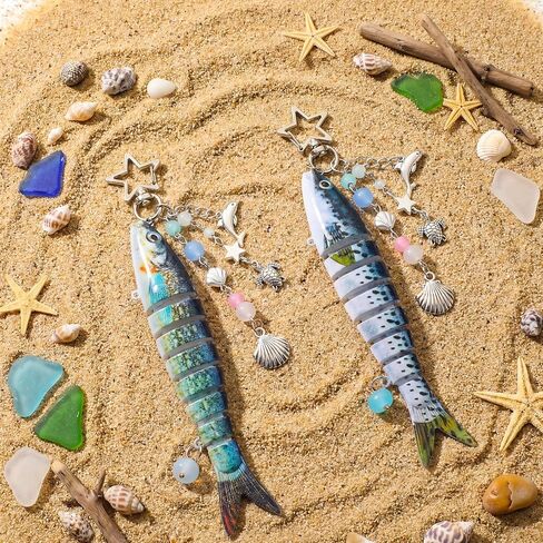 Nosiny 2 Pcs Fish Keychains Charm Fishing Lure Keychain Funny Cute Lifelike Fish Themed Gift Aesthetic Y2k Phone Keychain Beads and Charms Shell Bag Accessories for Women Purse Pendants Beach Decor in Saudi Arabia