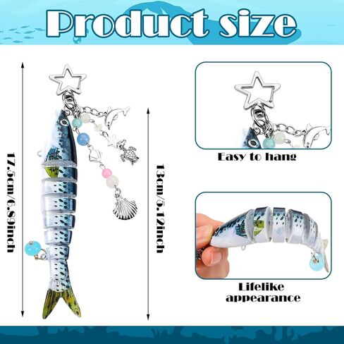 Nosiny 2 Pcs Fish Keychains Charm Fishing Lure Keychain Funny Cute Lifelike Fish Themed Gift Aesthetic Y2k Phone Keychain Beads and Charms Shell Bag Accessories for Women Purse Pendants Beach Decor in Saudi Arabia