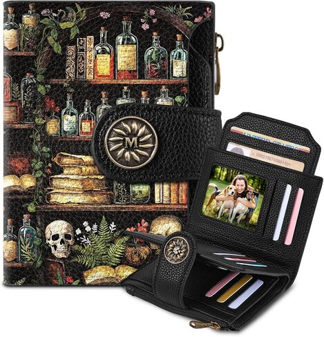 محفظة مايسكي هابي فلاور زهرية صغيرة RFID للنساء، جلد صناعي مزدوج الطي بسحاب للعملات المعدنية وجيب مدمج لبطاقة الائتمان النقدية، محفظة سفر لطيفة للسيدات والفتيات المراهقات، 4 نوافذ لبطاقة الهوية و14 فتحة لبطاقة in Kuwait