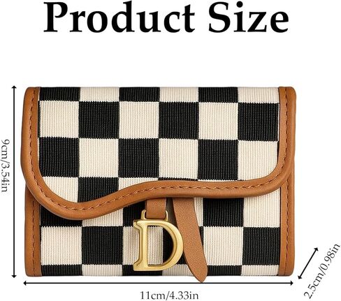 Vintage Checkered Wallet for Women,4.3x3.5x0.98inch,Compact Canvas Card Organizer with Spacious Slots, Reversible Pocket Design, Durable & Portable(EOM Sale) in Saudi Arabia