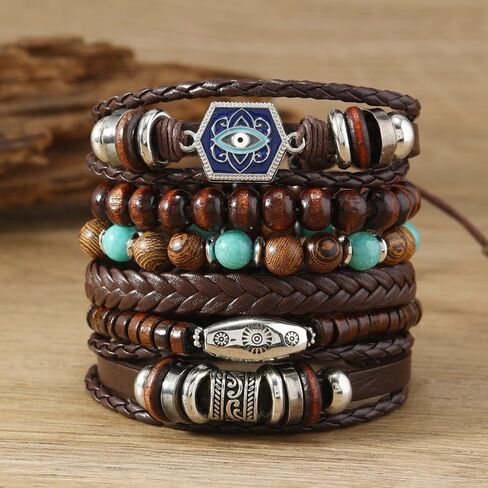 Western Stackable Bracelets for Women Gold Turquoise Wooden Beads Boho Jewelry in Saudi Arabia