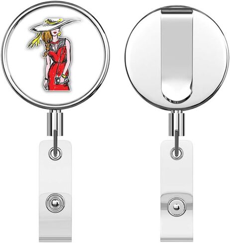 Lady Sketch Round ID Badge Key Card Tag Holder Badge Retractable Reel Badge Holder with Belt Clip in Saudi Arabia