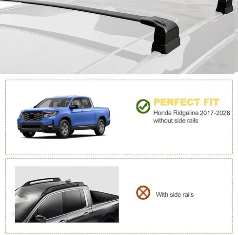 قضبان متقاطعة لحامل السقف لسيارة Honda Ridgeline 2017-2026، قضبان متقاطعة شديدة التحمل مصنوعة من الألومنيوم بالكامل، حامل بضائع على السطح لأمتعة التزلج على الجليد ودراجة الكاياك، أسود in Kuwait