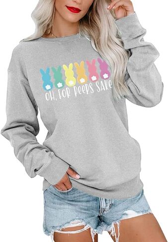 Oh For Peeps Sake Bunny Easter Sweatshirts for Women Long Sleeve Spring Tops Graphic Shirt Casual Pullover in Saudi Arabia