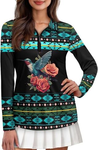 Poceacles Women's Quarter Zip Polo Collared Golf Shirt Long Sleeve 1/4 Zip Collared Athletic Tennis Shirts Workout Shirts in Saudi Arabia