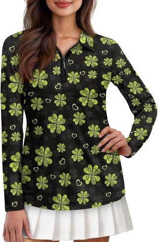 Poceacles Women's Quarter Zip Polo Collared Golf Shirt Long Sleeve 1/4 Zip Collared Athletic Tennis Shirts Workout Shirts in Saudi Arabia