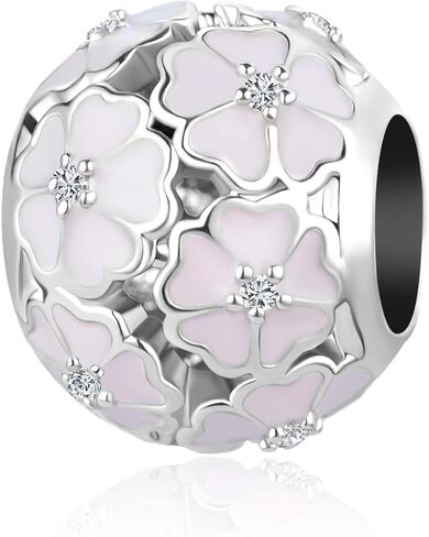 Pink White Flower Charms for Pandora Bracelet for Women Silver Flower Charm for Bracelet Necklace Pendant for Women Jewelry in Saudi Arabia