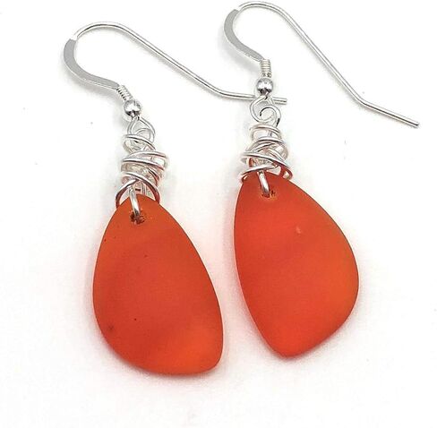 Gorgeous Sunset Love Red Recycled Sea Glass Earrings with Handmade Silver Knot on Sterling Silver Hooks, Beautfiul Gift, by Aimee Tresor Jewelry in Saudi Arabia