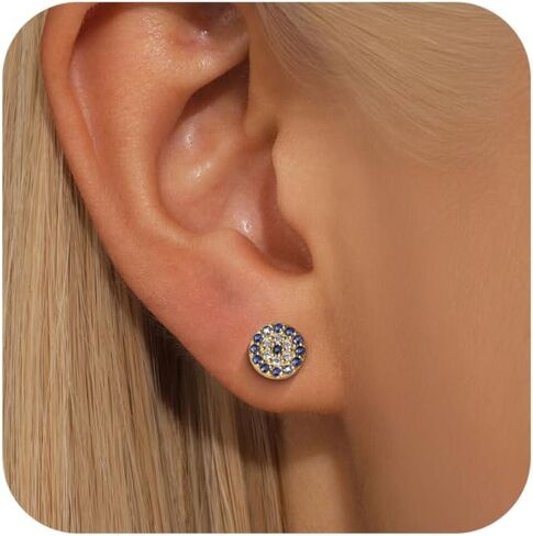 925 Sterling Silver Evil Eye Earrings for Women Hypoallergenic 14K Gold Plated Stud Earrings Blue Cubic Zirconia Earrings Spiritual Jewelry Mothers Day Easter Gifts in Saudi Arabia