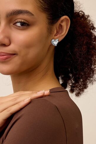 Amazon Essentials Brass Puffy Heart Stud Earrings for Women with Secure Pushbacks in Saudi Arabia