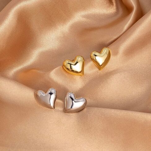 Amazon Essentials Brass Puffy Heart Stud Earrings for Women with Secure Pushbacks in Saudi Arabia