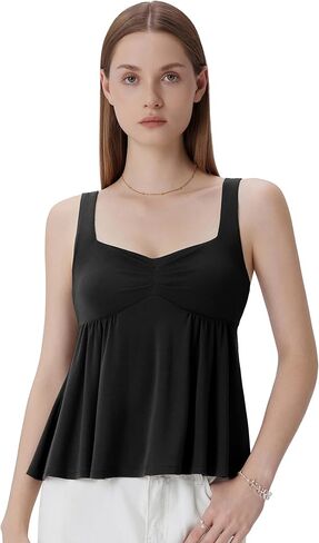 SUUKSESS Babydoll Tops for Women Modal Tank Tops with Built in Bras Cute Peplum Summer Flowy Going Out Top in Saudi Arabia