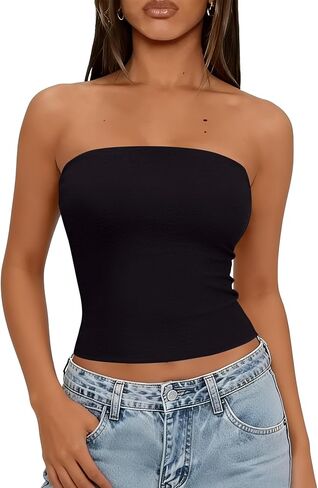 LOMON Summer Tube Tops for Women 2026 Y2k Sexy Going Out Crop Strapless Sleeveless Basic Fitted Bandeau Tank Top in Saudi Arabia