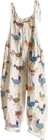 Women's Jumpsuits Summer Rompers & Overalls 2025 Chicken Print Casual Sleeveless Comfy Loose Bib Overalls(chickF,l) in Saudi Arabia