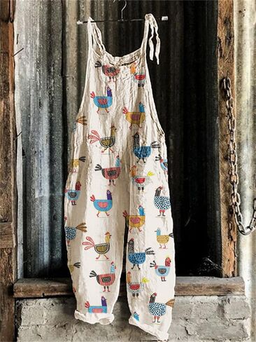 Women's Jumpsuits Summer Rompers & Overalls 2025 Chicken Print Casual Sleeveless Comfy Loose Bib Overalls(chickF,l) in Saudi Arabia