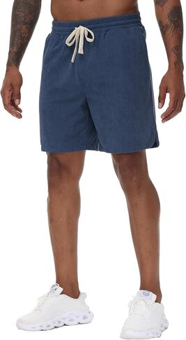 Summer Mens Corduroy Shorts Elastic Waist Shorts with Zipper Pocket in Saudi Arabia