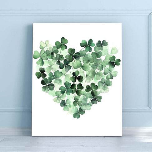 Shamrock Heart Canvas Print Pictures, St. Patrick's Day Wall Art Framed Home Decor, Great for Gift in Saudi Arabia