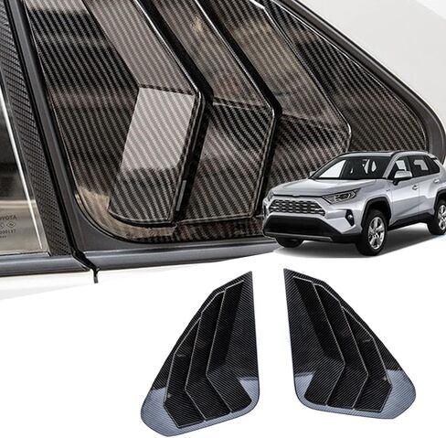 إطار لوحة ربع النافذة الخلفية لـ RAV4 2020-2024 2025، غطاء ظل مثلث ABS مكون من قطعتين مع ملحقات التصميم الخارجي اللاصق rav4 (نمط ألياف الكربون) in Kuwait