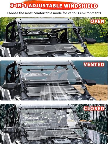 3-IN-1 Flip Up Windshield for Polaris RZR PRO XP/XP4 2020-2024 Accessories, 1/5" Hard Coated PC Adjustable Split Foldable Windshield for RZR PRO, Open/Vented/Closed in Saudi Arabia