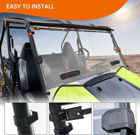 Front Full Windshield Compatible with 2016-2025 Kawasaki Teryx/ Teryx4 Accessories Clear Hard Coat Poly Front Vented Windscreen Window for Kawasaki Teryx 800/ Teryx4 800 in Saudi Arabia