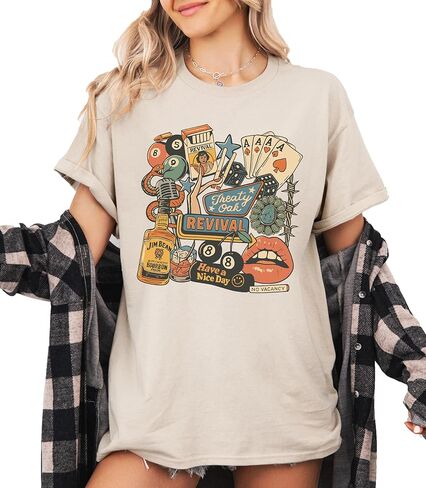 Treaty Oak Revival Cowboy T-Shirt, Vintage Western Graphic Tee, Retro Collage Shirt, Whiskey Poker Graphic T Shirt, Unisex Trendy Tee Multicolor in Saudi Arabia
