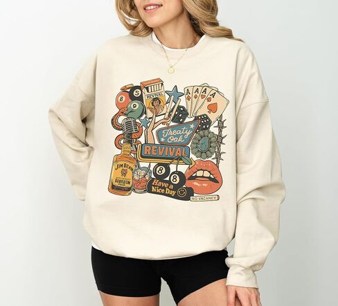 Treaty Oak Revival Cowboy T-Shirt, Vintage Western Graphic Tee, Retro Collage Shirt, Whiskey Poker Graphic T Shirt, Unisex Trendy Tee Multicolor in Saudi Arabia