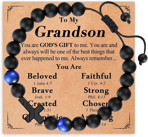 هدايا سوار الصليب للأولاد ابن حفيد ابن أخ صديق، بارد عين النمر الحجر الطبيعي العلم الأمريكي الصليب أساور عيد الميلاد عيد الفصح المعمودية هدية التخرج in Kuwait