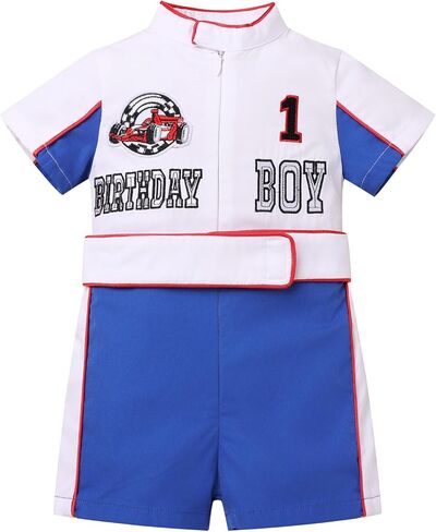 AWIBMK 1st Birthday Boy Outfit Race Car Jumpsuit Short Sleeve Baby Racer Driver Costume Cake Smash Photo Shoot Clothes in Saudi Arabia