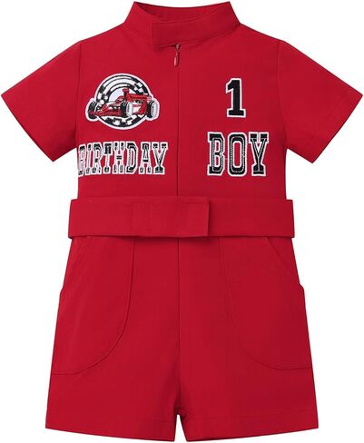 AWIBMK 1st Birthday Boy Outfit Race Car Jumpsuit Short Sleeve Baby Racer Driver Costume Cake Smash Photo Shoot Clothes in Saudi Arabia
