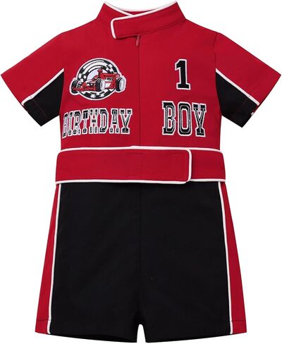 AWIBMK 1st Birthday Boy Outfit Race Car Jumpsuit Short Sleeve Baby Racer Driver Costume Cake Smash Photo Shoot Clothes in Saudi Arabia