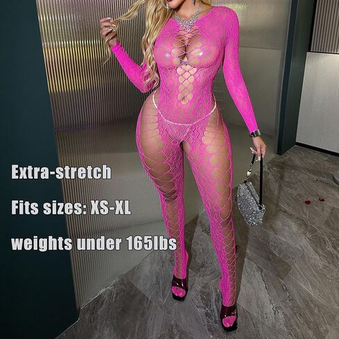 Women's One Piece Fishnet Lingerie Crotchless Bodysuit Mesh Bodystocking Sexy Tights Underwear Nightwear in Saudi Arabia