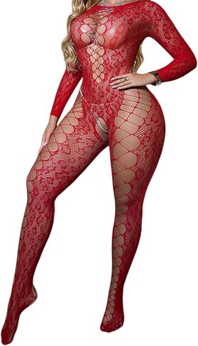 Women's One Piece Fishnet Lingerie Crotchless Bodysuit Mesh Bodystocking Sexy Tights Underwear Nightwear in Saudi Arabia