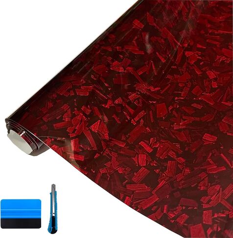 بكرة لف الفينيل من ألياف الكربون المُشكَّلة باللون الأحمر مع مجموعة أدوات مكونة من قطعتين، لفافة الفينيل عالية اللمعان خالية من الفقاعات مع تقنية إطلاق الهواء، مثالية لحماية السيارات والدراجات النارية (أحمر شديد اللمعان، 1 قدم × 5 قدم) in Kuwait