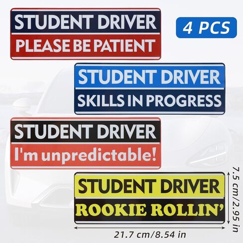 4 PCS New Driver Funny Car Decals, Student Driver Sticker for Car Non-Magnetic Removable Vinyl Decal Student Stickers “I'm Unpredictable,No Tailgating,Please Be Patient,I'm Freaking Trying" in Saudi Arabia