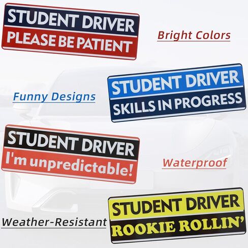 4 PCS New Driver Funny Car Decals, Student Driver Sticker for Car Non-Magnetic Removable Vinyl Decal Student Stickers “I'm Unpredictable,No Tailgating,Please Be Patient,I'm Freaking Trying" in Saudi Arabia