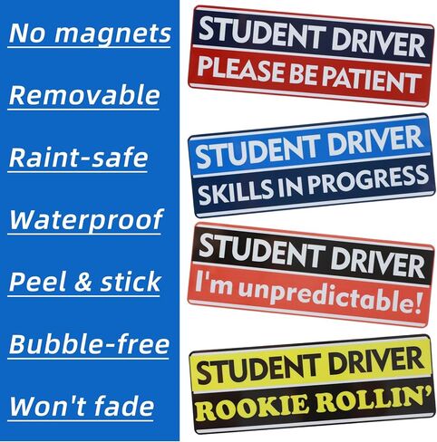 4 PCS New Driver Funny Car Decals, Student Driver Sticker for Car Non-Magnetic Removable Vinyl Decal Student Stickers “I'm Unpredictable,No Tailgating,Please Be Patient,I'm Freaking Trying" in Saudi Arabia