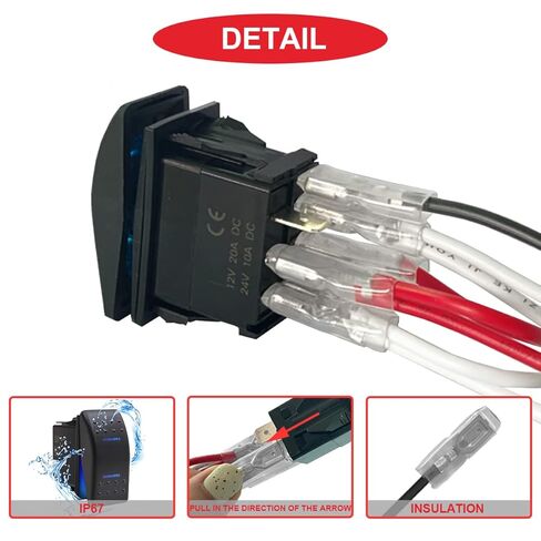 2Pcs Automatic Lock Rocker Switch Toggle On/Off/On 3 Position Waterproof DC 12V/20A 24V/10A 7Pin DPDT Blue Red LED Light, with Jumper Wires Set for Marine Boat Truck Car Caravan RV SUV ATV in Saudi Arabia