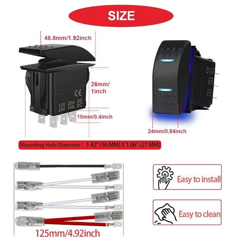 2Pcs Automatic Lock Rocker Switch Toggle On/Off/On 3 Position Waterproof DC 12V/20A 24V/10A 7Pin DPDT Blue Red LED Light, with Jumper Wires Set for Marine Boat Truck Car Caravan RV SUV ATV in Saudi Arabia