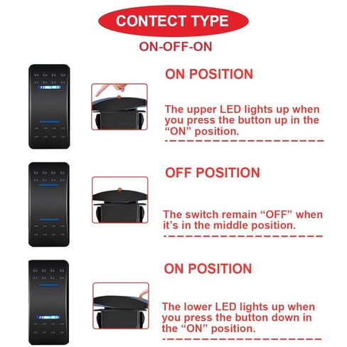 2Pcs Automatic Lock Rocker Switch Toggle On/Off/On 3 Position Waterproof DC 12V/20A 24V/10A 7Pin DPDT Blue Red LED Light, with Jumper Wires Set for Marine Boat Truck Car Caravan RV SUV ATV in Saudi Arabia