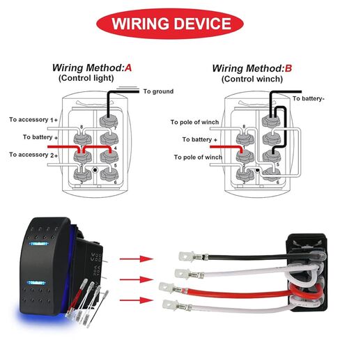 2Pcs Automatic Lock Rocker Switch Toggle On/Off/On 3 Position Waterproof DC 12V/20A 24V/10A 7Pin DPDT Blue Red LED Light, with Jumper Wires Set for Marine Boat Truck Car Caravan RV SUV ATV in Saudi Arabia
