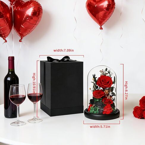 زهور عيد الميلاد الحقيقية إلى الأبد مع مصابيح LED، ورود أبدية محفوظة في قبة زجاجية، هدايا لصديقتها (أرجواني) in Kuwait