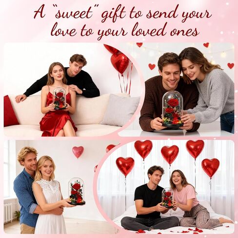 زهور عيد الميلاد الحقيقية إلى الأبد مع مصابيح LED، ورود أبدية محفوظة في قبة زجاجية، هدايا لصديقتها (أرجواني) in Kuwait